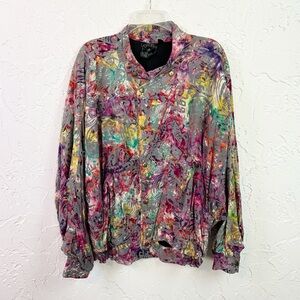 Multicolored Abstract Art To Wear Boho Bomber Jacket Size Large